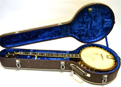 Lot 2131 - Parker 5 String Banjo no.284, coloured metal hardware (gold) 11' head, seahorse inlay to headstock