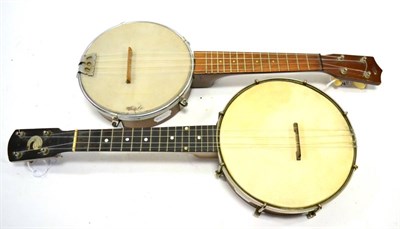 Lot 2135 - Windsor 'The Whirle' Banjolele 8' head and another unmarked example with 7' head (2)