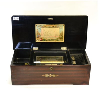 Lot 2150 - A 19th Century Swiss Rosewood Music Box, the 16cm brass cylinder and single steel comb movement...