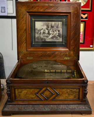 Lot 2156 - Polyphon Tabletop Disc Music Box playing 19 1/2' discs, with twin combs; case inlaid with...