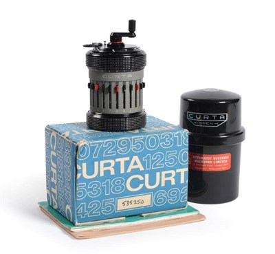 Lot 2190 - Curta Type II Calculator with grey barrel, plastic case, instructions and original card box