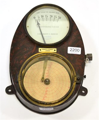 Lot 2200 - Negretti & Zambra (London) E Bourdon Pressure Gauge, wall mounted in lacquered metal oval case with