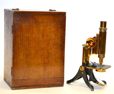 Lot 2214 - Henry Crouch (London) Brass Microscope with black lacquered frame, rack and pinion and thumb...