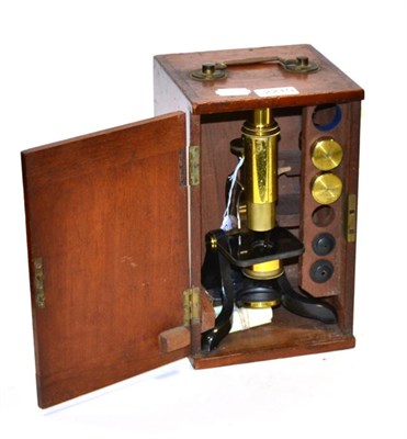 Lot 2215 - Henry Crouch Microscope no.1776, brass/black lacquered finish, with simple stage and condenser,...