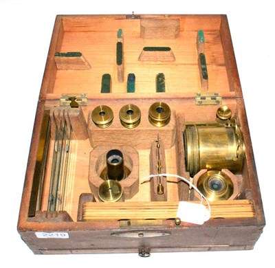 Lot 2219 - Projection Microscope brass attachments for a magic lantern with 4 objective lenses, 2 lieberkuhns