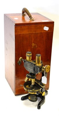 Lot 2221 - Watson & Sons High Power Binocular Microscope no.63516, black lacquered brass finish, with...