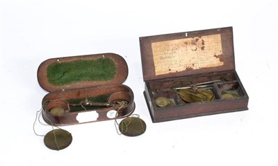 Lot 2237 - Coin Scales In Wooden Cases (i) Mercy Meymott (1764-1768) with 4 3/4' beam, twin concave pans...