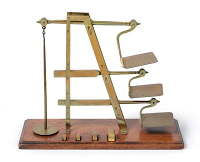 Lot 2242 - DeGrave (London) Brass Ladder Scale with three goods plates (1/2oz, 1oz and 1 1/2oz) with four...