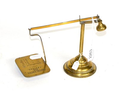 Lot 2263 - Samuel Turner Senior Brass Postal Scales Bismar type with 7' beam bell weight at on end and...