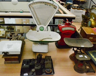 Lot 2277 - Various Shop Scales The United Yeast Company with an Avery ceramic plate; Avery produce scales...