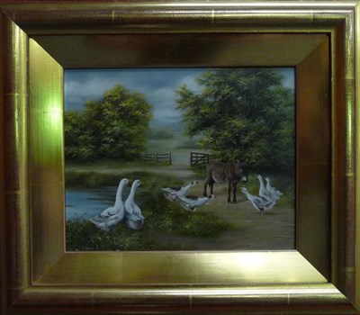 Lot 871 - Carl Andrew Whitfield (b.1958)  "Goose Patrol" Signed, inscribed on various labels verso, oil...