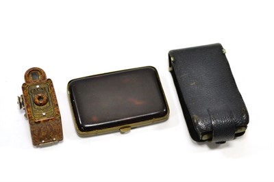 Lot 2309 - Coronet Midget Camera in brown marbled Bakelite; Ensign Midget in leather case and a cigarette case