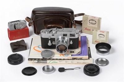 Lot 2323 - Leica M3 Camera no.883651 with Leitz Summicron f2, 50mm lens no.1255674, in original leather...