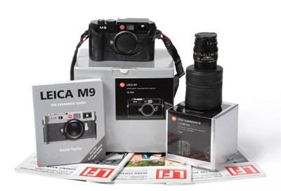 Lot 2324 - Leica M9 Digital Camera Body no.38336637, black body in 'crocodile' leather case, in original...