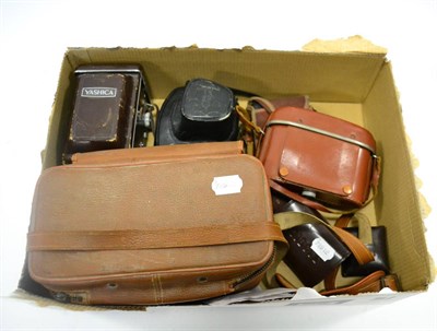 Lot 2356 - Various Cameras including Yashica 635 TLR in leather case, Pentax Spotmatic, Kodak Folding and...