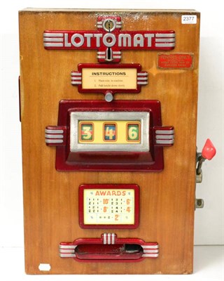 Lot 2377 - Lottomat Wall Mounted One Arm Bandit with cast decorations to front and three number spinners...