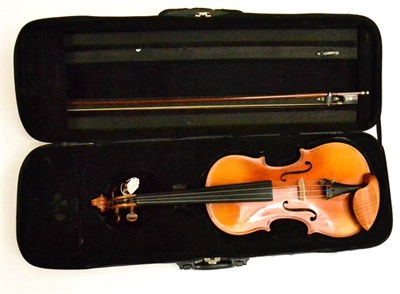 Lot 2005B - Alberto Guerra Copy Violin with rosewood pegs, two piece back, with bow in fitted case