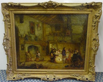 Lot 879 - John F. Pasmore (fl.1841-1866) Medieval Banqueting Scene, a jester and other figures beside a...