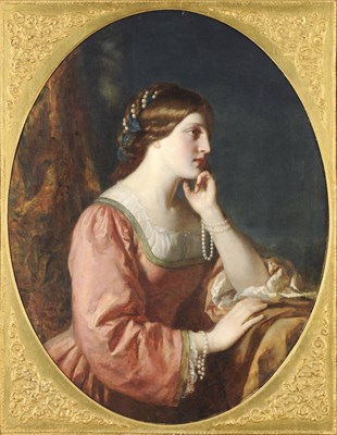 Lot 883 - Circle of James Sant (19th century) Portrait of an Elegant Young Lady, three quarter length,...