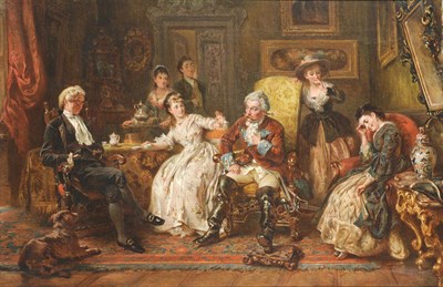 Lot 889 - Robert Alexander Hillingford (1825-1904) "Baron Munchausen", interior scene with ladies and...