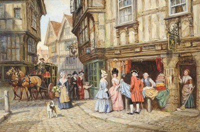 Lot 897 - Frank Moss Bennett (1874-1952) "A Busy Street Scene" Signed, inscribed on an exhibition label...