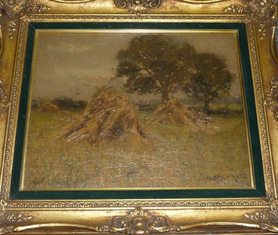 Lot 903 - Alfred Rigg (ex.1889-1906) Corn Stooks in a Field with Trees Nearby Signed, oil on canvas,...