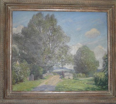 Lot 907 - William Hartley Waddington (1883-1961) Figures and a Dog on a Bridge in a Lakeland Landscape...