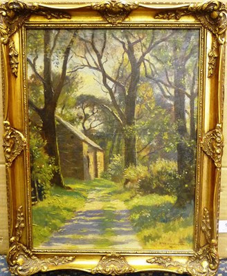 Lot 909 - William Hartley Waddington (1883-1961) Country Lane with a Barn in the Distance Signed and...