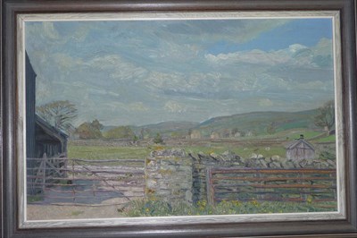 Lot 912 - Piers Browne (b.1942) Dales Landscape with Sheep Grazing  Signed and indistinctly dated, oil on...