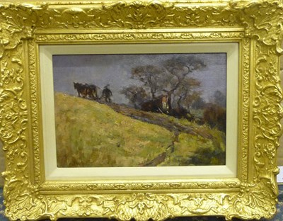 Lot 916 - James William Booth RCamA (1867-1953) Farmer with Two Shire Horses Ploughing Signed with the...