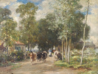 Lot 921 - Owen Bowen ROI, PRCamA (1873-1967) "Rysoord", milkmaid and cattle on a country lane Signed,...