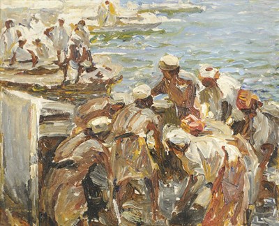 Lot 923 - Henry Silkstone Hopwood RWS, RBC (British Colonial) (1860-1914) "Arabs Unloading at the...