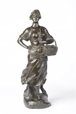 Lot 986 - Edouard Drouot (French 1859-1945: A Bronze Figure of a Young Woman Carrying a Picnic Basket,...