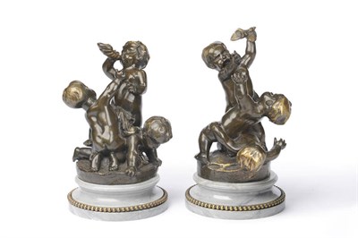 Lot 989 - After Clodion: A Pair of Bronze Groups of Three Bacchic Infants, French, late 19th century, each as