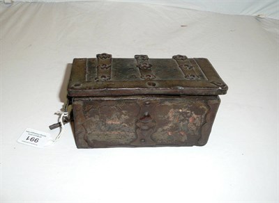 Lot 991 - A German Iron Strongbox, late 16th/early 17th century, rectangular, with shaped strengthening bands