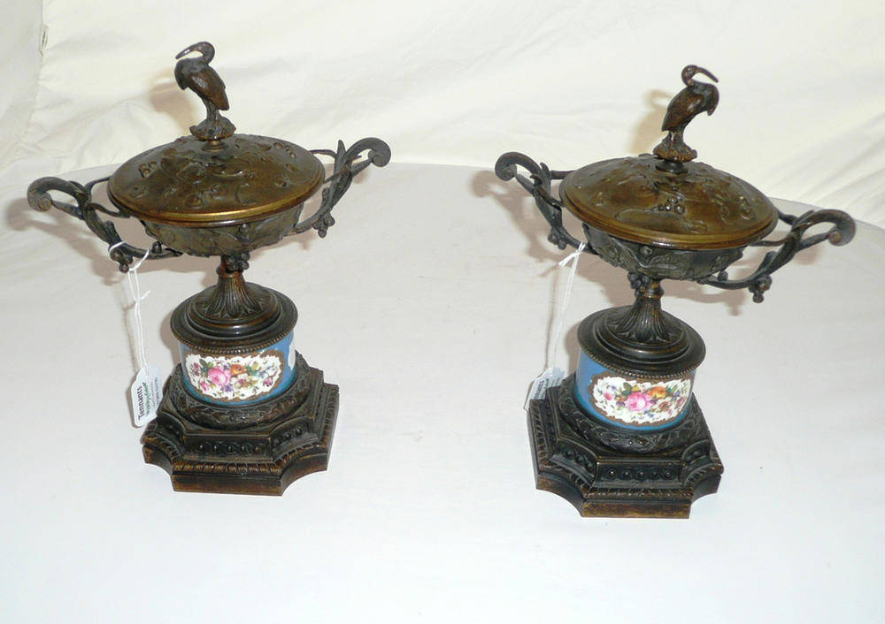 Lot 995 - A Pair of Bronze and Porcelain Mounted