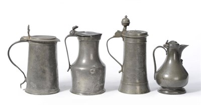 Lot 996 - An English Pewter Flat-Lidded Flagon, circa 1690, of slightly tapered cylindrical form, with...