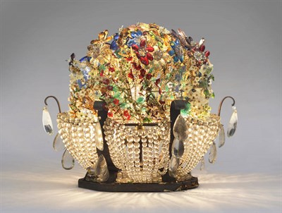 Lot 998 - An Italian Wrought Iron and Glass Mounted Illuminating Flower Basket, early 20th century, of...