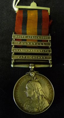 Lot 8 - A Queen's South Africa Medal, with three clasps, CAPE COLONY, ORANGE FREE STATE, TRANSVAAL and...