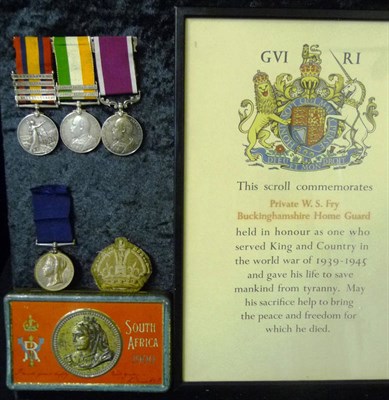 Lot 18 - A Boer War Group of Three Medals, to 3748 L.SJT: W.S. FRY. 5/D.G., comprising Queen's South...