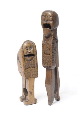 Lot 1008 - A Chip Carved Wood Anthropomorphic Nut Cracker, initialled WS, early 18th century, the...