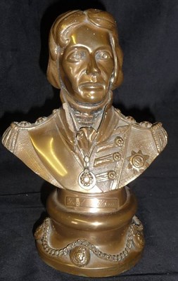 Lot 63 - A Bronzed Bust of Lord Nelson, on a waisted cylindrical socle decorated with chain swags and...