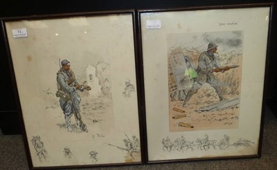 Lot 73 - Charles Johnson Payne (Snaffles) - "Le Poilu", hand coloured print laid down, with remarque,...