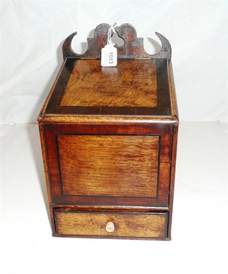 Lot 1013 - An Oak and Mahogany Crossbanded Salt Box, late 18th century, with scroll silhouette and pierced...