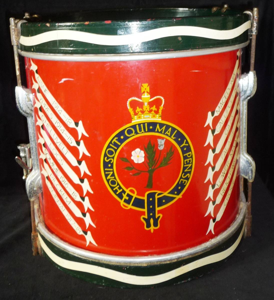 Lot 77 - A Military Side Drum to the Royal Welsh Regiment, by Premier, with wood frame and chromium...