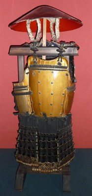 Lot 105 - A 19th Century Suit of Japanese Ashigaru Armour, the gold lacquered hardened leather cuirass...