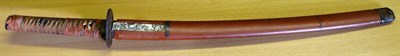 Lot 110 - A Japanese Wakizashi, the the 45.5cm steel blade with copper habaki, the tang bearing traces of...