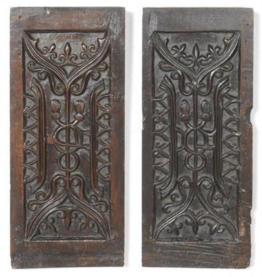 Lot 1018 - A Pair of Carved Walnut Panels, possibly French, each rectangular panel carved in flat relief...