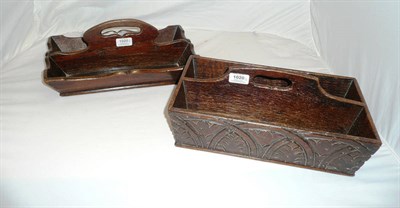 Lot 1020 - Two Oak Cutlery Trays, 18th century, each with pierced central divide to a rectangular body,...