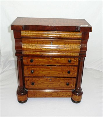 Lot 1024 - A Victorian Burr Ash and Rosewood Veneered Miniature Lobby Chest, late 19th century, the breakfront